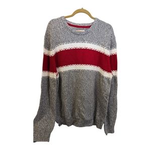 St. John's Bay Knit Fair Isle Crew Sweater, Men's Size XXL, Gray w/Red Stripe